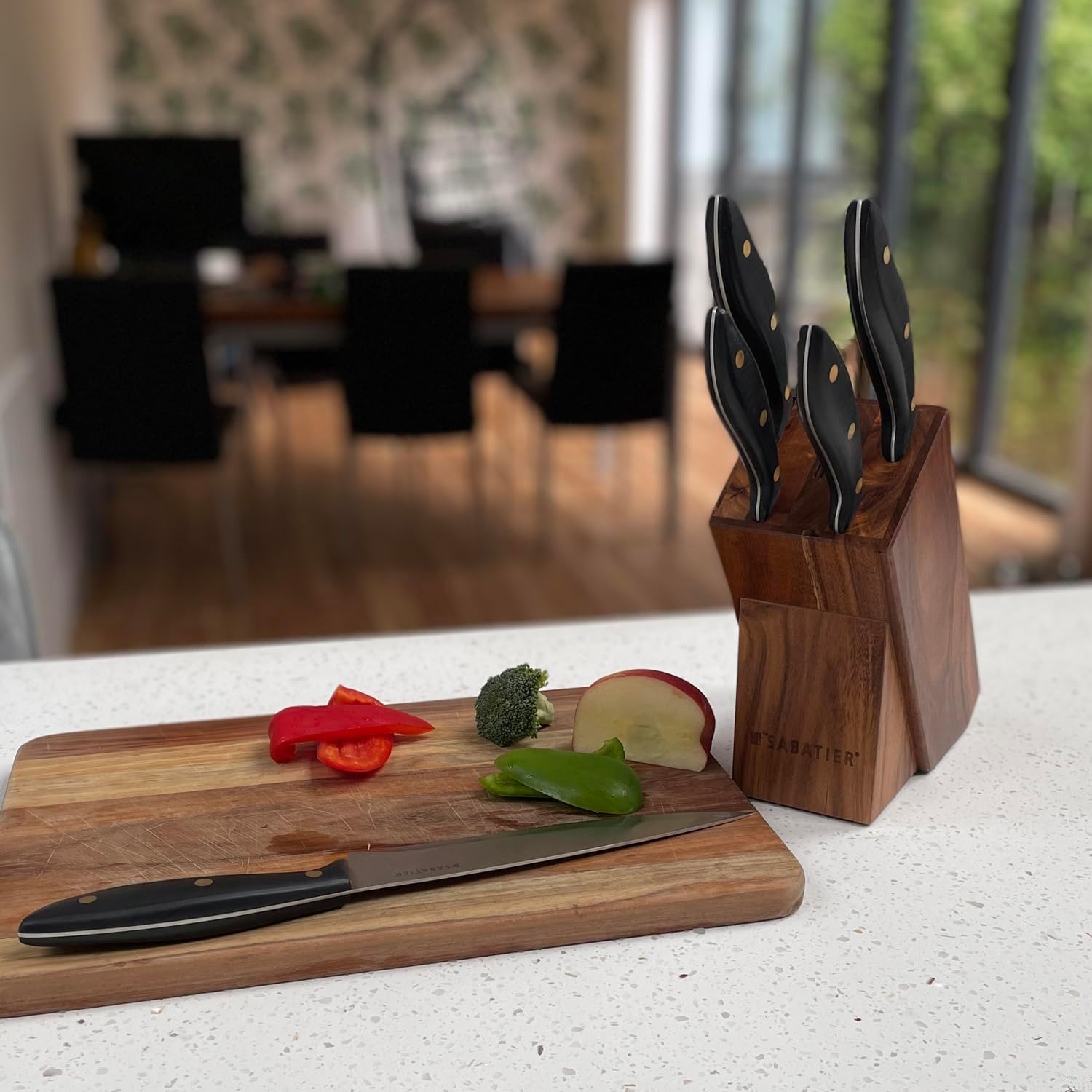 Sabatier Maison 5 Piece Kitchen Knife Set with Acacia Wood Block.