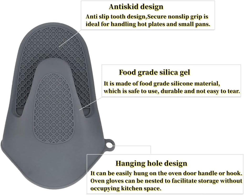 Oven Glove Thicken Silicone Pot Holder Mini Oven Mitt Heat Resistant Pinch Covers for Baking, Cooking, Bbq Grilling (grey)