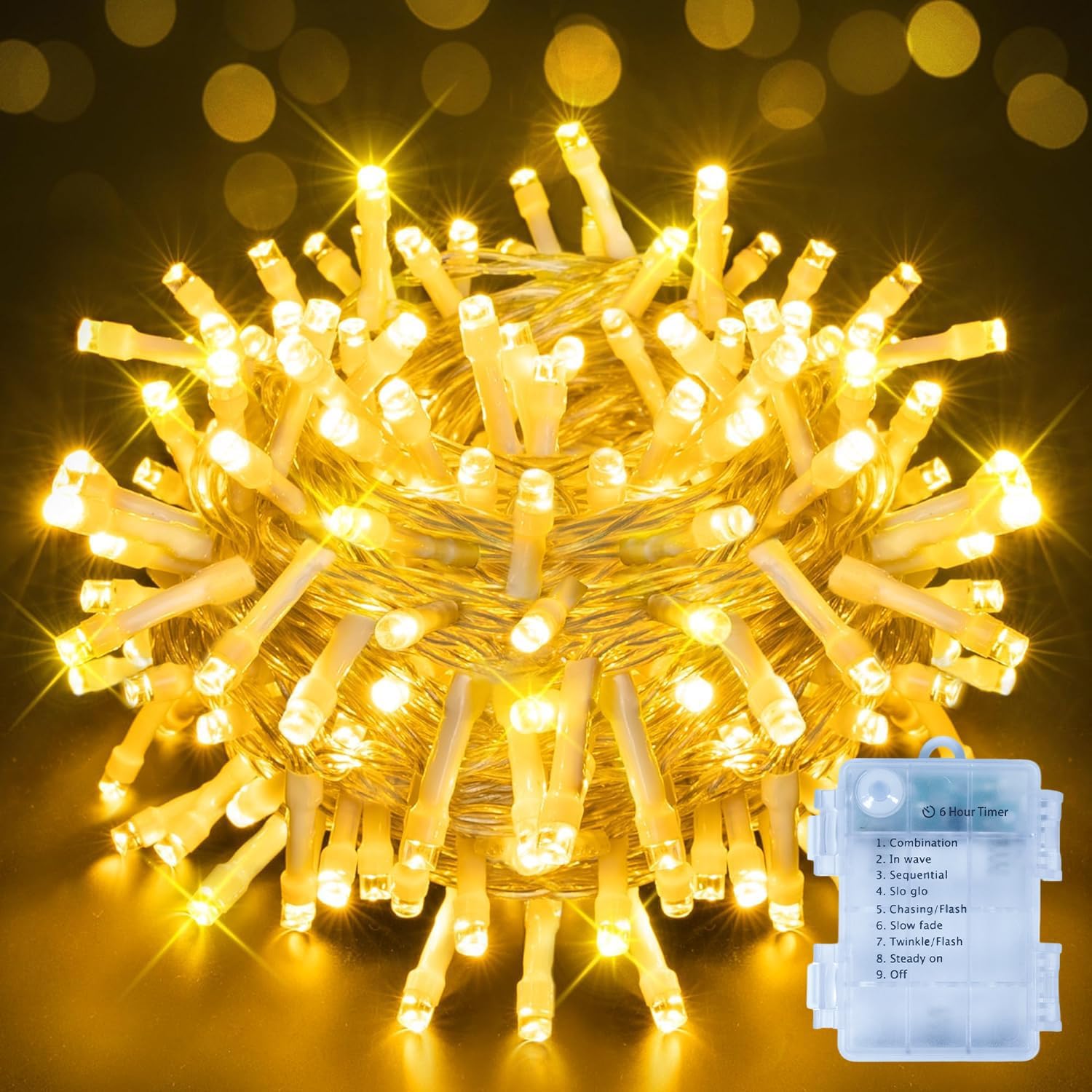 Fairy Lights Battery Operated, 15m 150 LEDs Christmas Tree Light Battery Powered Outdoor Decoration, Warm White Waterproof Xmas Lighting with 8 Modes/Timer for Indoor Outside Bedroom Garden
