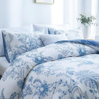 BOLINLIVING Floral Duvet Cover Queen Size 3 Pieces, Flower Duvet Cover with 2 Pillow Shams, Soft Floral Bedding Set White and Blue for All Season, Breathable, Zipper Closure, Queen(90''x90'')