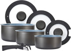 Freedom T800201 7 Piece Cookware Set with Ceramic Coating, Stackable Design and Detachable Handle, Graphite, Aluminium, Black