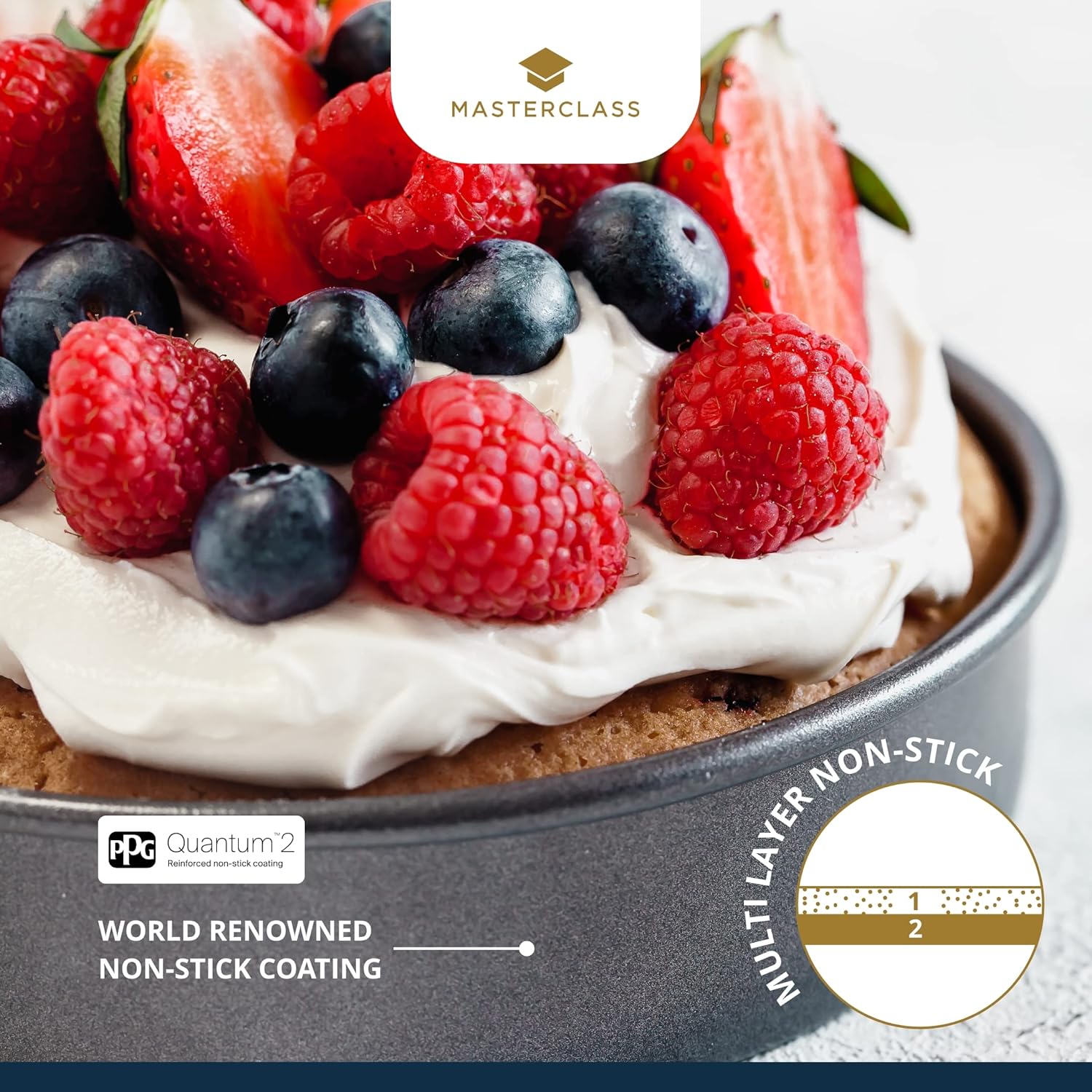 KCMCHB47 25 cm Deep Cake Tin with PFOA Non Stick and Loose Bottom, 1 mm Carbon Steel, 10 Inch Round Pan, Grey