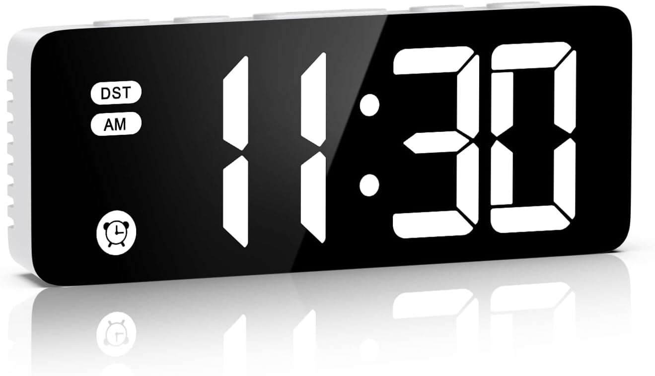 Digital Alarm Clock, 5.8 Inches LED Bedside Clock for Kids Bedrooms with 4 Dimmable Brightness, 3 Adjustable Volume, Snooze (1.5m USB Cable Included)