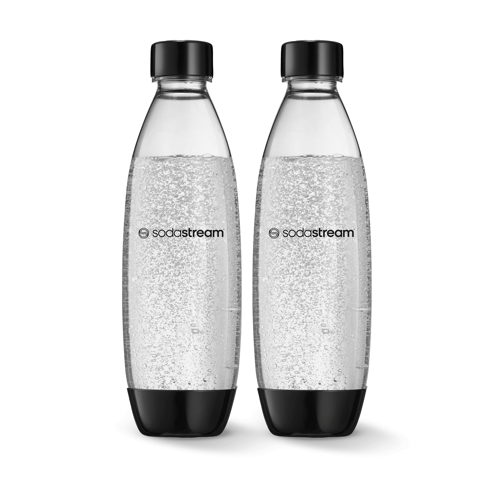 1 Litre Slim Reusable Dishwasher Safe Water Bottles Pack of 2 for Spirit, Terra, Art and Source Sparkling Water Makers for SodaStream Flavours - 2x 1 Litre Water, Black