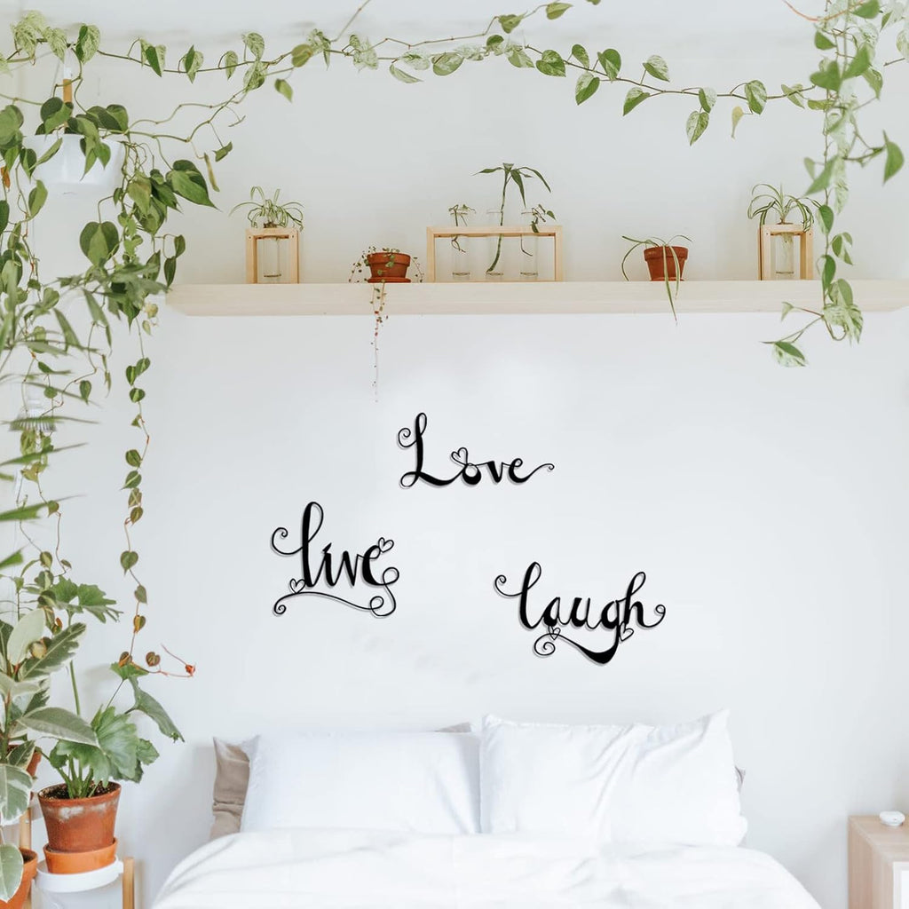 3 Pieces Black Metal Letter Sign Decor 'Live Laugh Love' WordArt Wall Art Decor for Home Indoor Outdoor Bedroom Living room Bathroom and Office