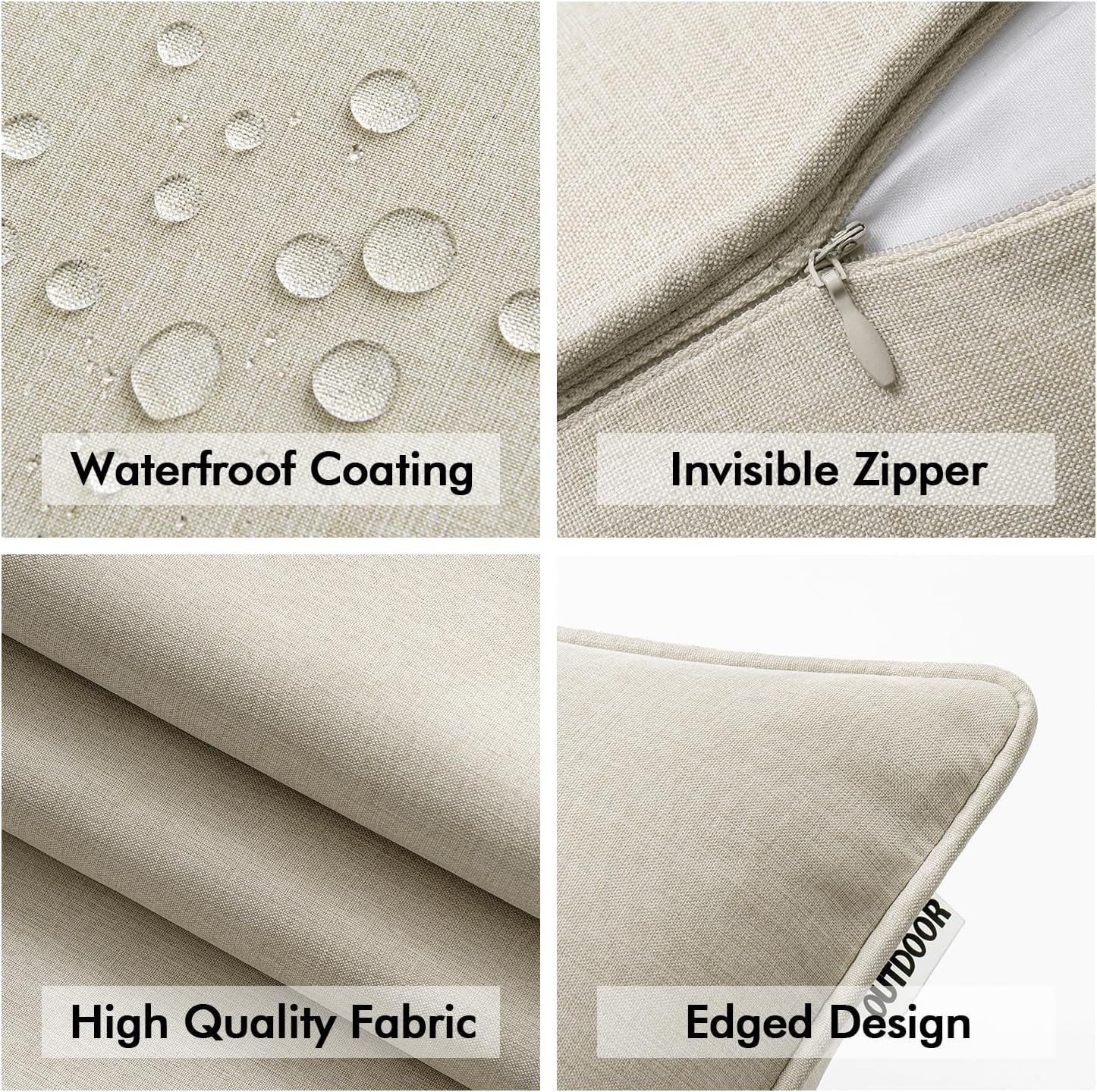 Pack of 2 Outdoor Weatherproof Cushion Covers Decorative Modern Throw Pillow Covers Decoration Polyster Linen-Look Pillowcases For Garden Sofa Living Room Bed Cushion Cover 45x45cm B-Beige Secondary image