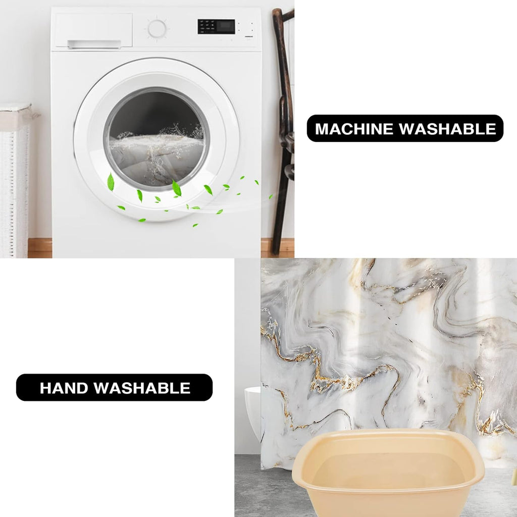 Shower Curtain Mould Proof Mildew Resistant Bathroom Shower Curtains Waterproof Shower Curtain 100% Polyester Marble Shower Curtains with 12 Hooks, 180 x 180 cm (Marble)