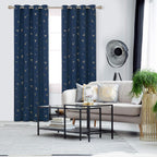 Curtains, Eyelet Blackout Curtains, Gold Constellation Printed Thermal Insulated Curtains for Boys Bedroom, 52 x 63 Inch(Width x Length), Navy Blue, 2 panels