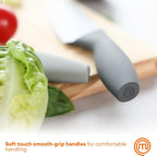 Knife Set with Block, 5 Kitchen Knives with Sharp Stainless Steel Blades (Chef, Paring, Utility, Carving, Bread) Soft Touch Easy Grip Handles & Universal Knife Holder, Earth Greys