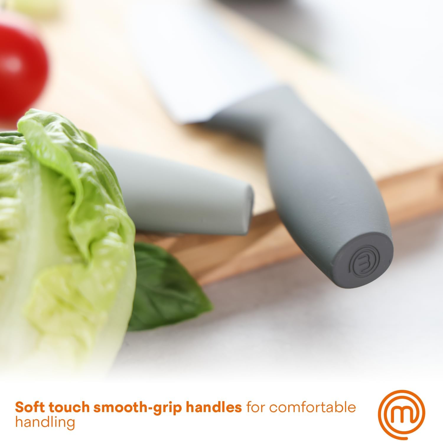 Knife Set with Block, 5 Kitchen Knives with Sharp Stainless Steel Blades (Chef, Paring, Utility, Carving, Bread) Soft Touch Easy Grip Handles & Universal Knife Holder, Earth Greys