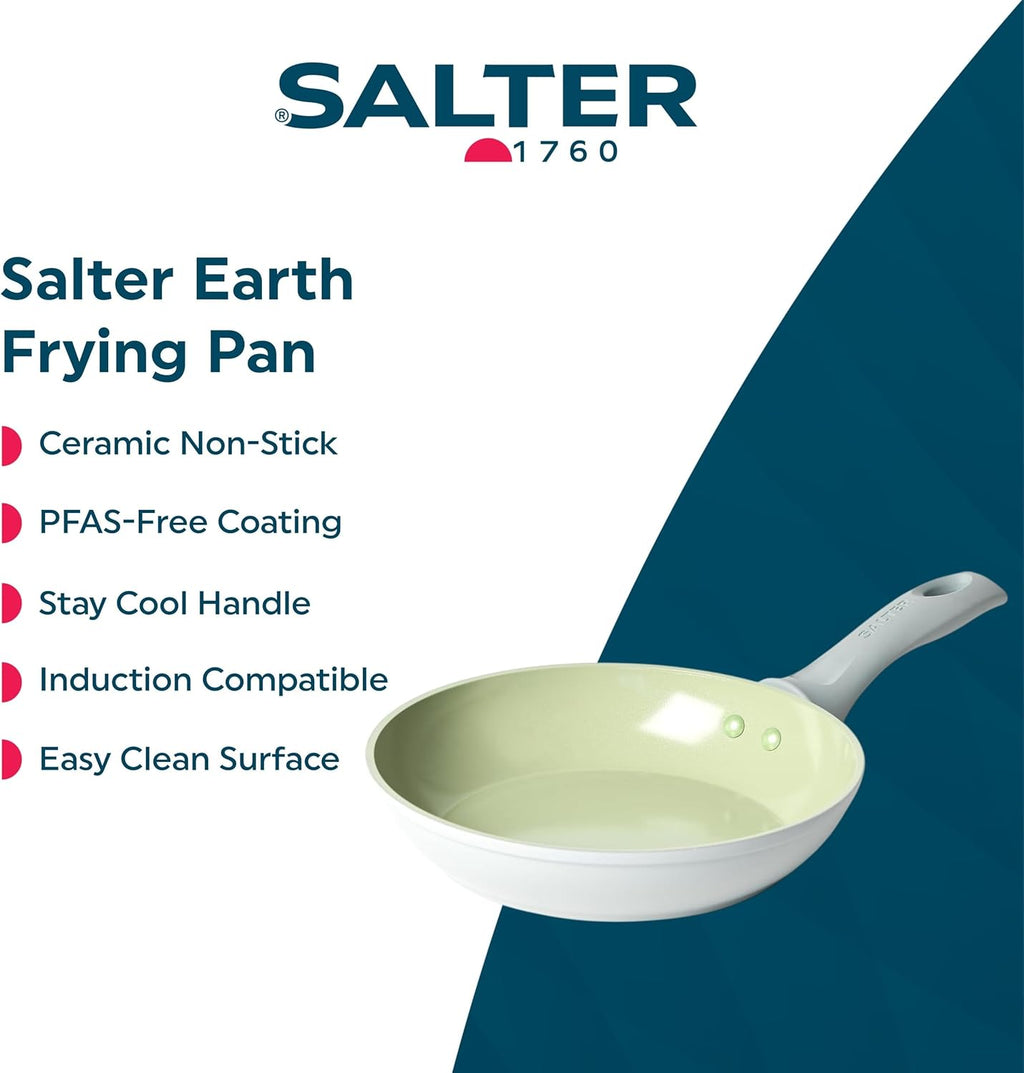 Earth 20cm Frying Pan – Healthy Ceramic Non-Stick Coating, PFAS-Free Induction Cookware, Small Aluminium Egg Pancake Cooking Skillet, Easy Clean, PFOA/PTFE-Free, Stay Cool Handle, Green