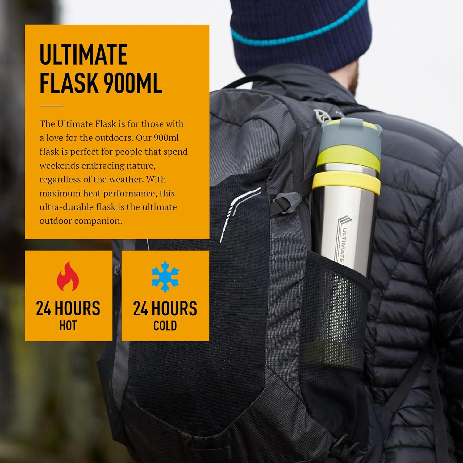 Charcoal Ultimate Flask (900ml), Reusable Insulated Stainless Steel Thermal Coffee Cup for Hot or Cold Drinks, Vacuum Sealed Water Flask with a Leak-Proof Lid, 24hr Hot/24hr Cold