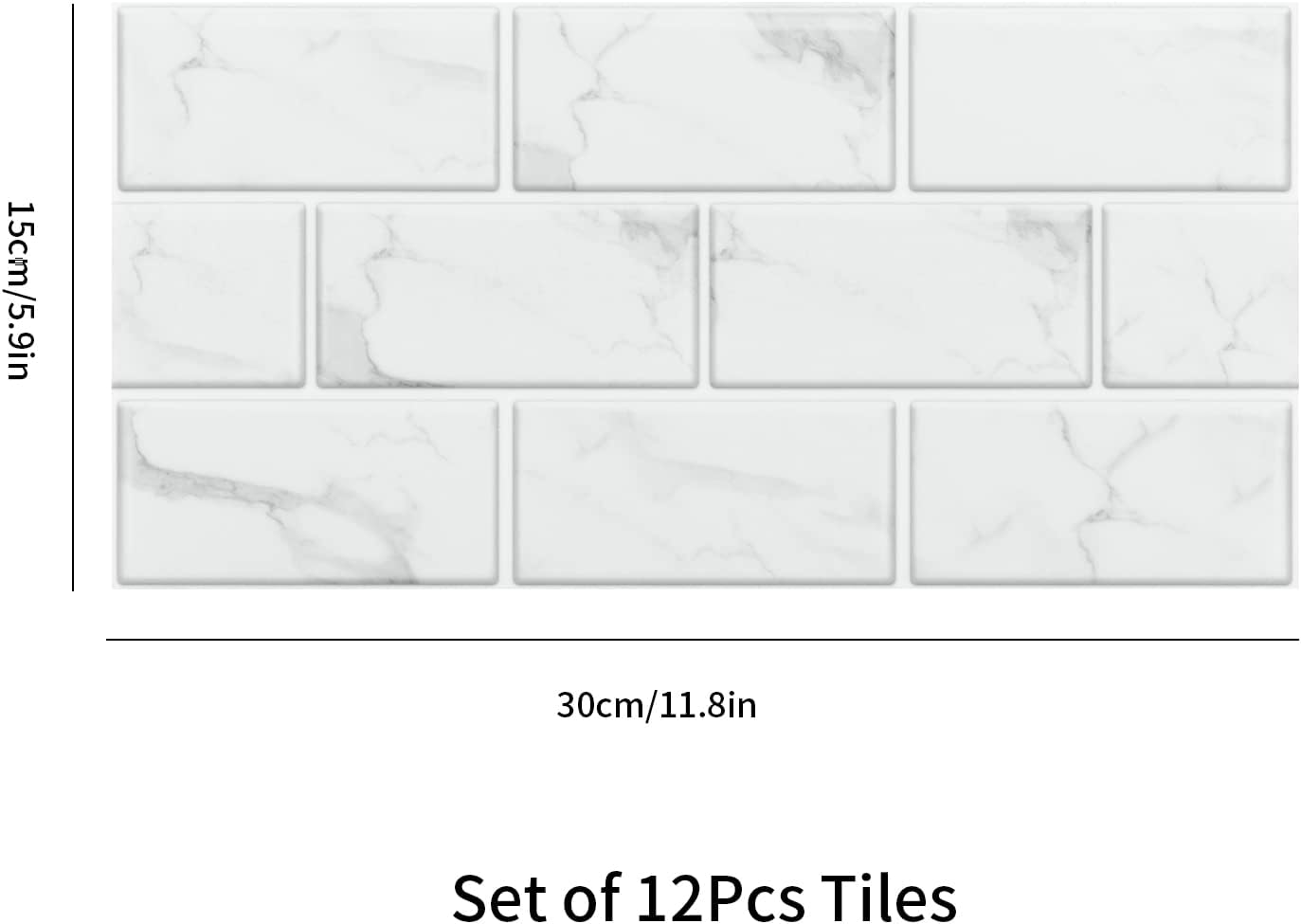 White Tile Stickers Vinyl Peel and Stick for Bathroom Kitchen 30x15cm 24Pcs Brick Self Adhesive Wall Tile Waterproof Stick on Backsplash for Living Room