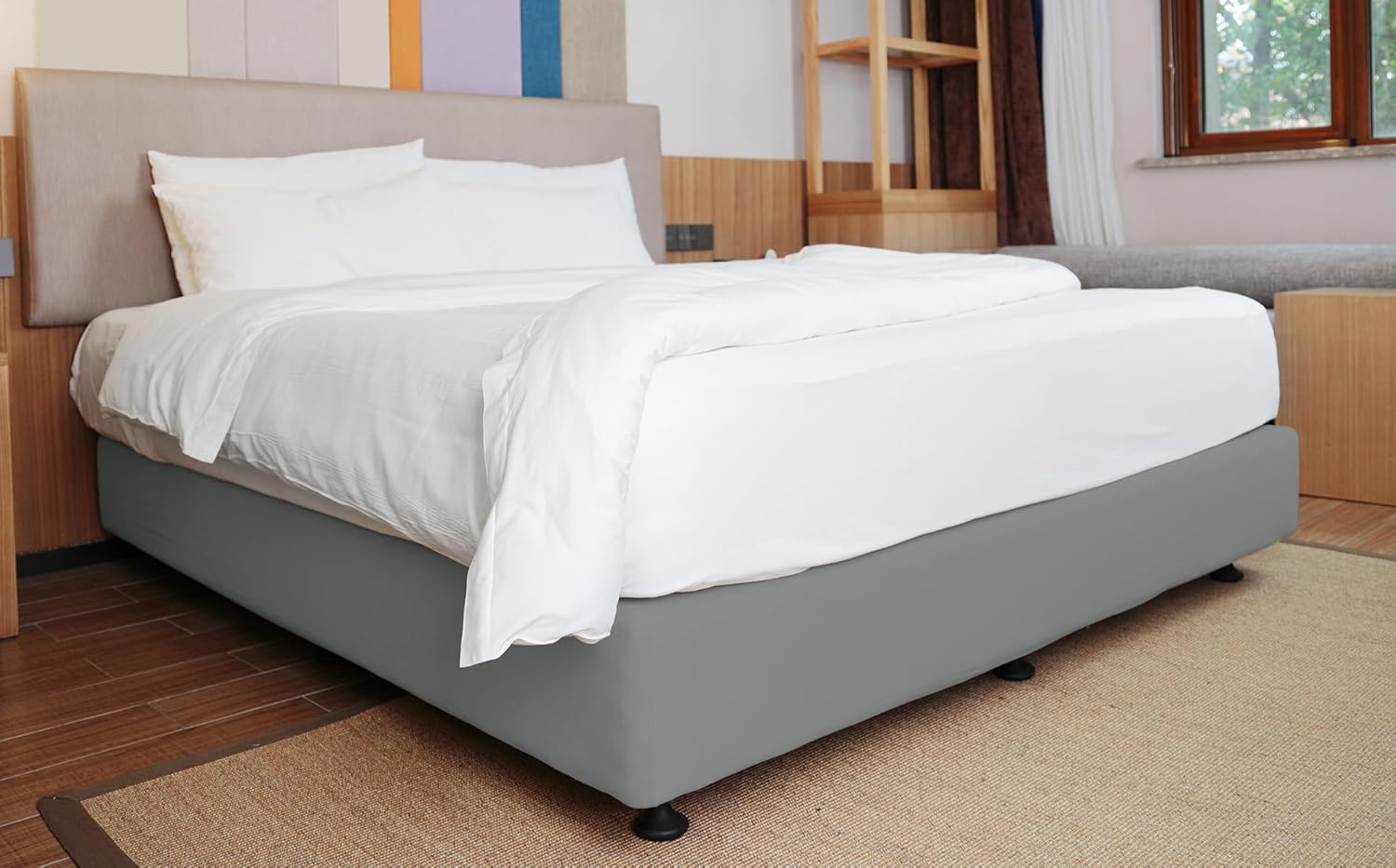 Alyvia Spring Box Spring Cover Full Size - Jersey Knit & Stretchy Wrap Around 4 Sides Bed Skirt for Hotel & Home - Full/Full XL, Light Gray