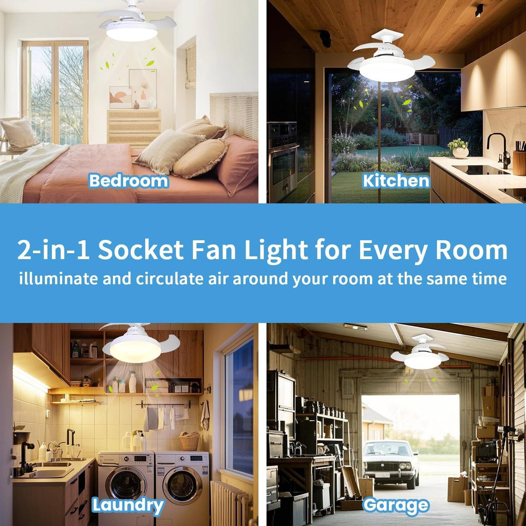 Ceiling Fans with Lights and Remote, 40W Retractable Modern Smart Ceiling Fan Upgraded Motor, 3 Colors 4 Wind Speeds, 3000-6500K Dimmable E27 Base LED Fan Light for Bedroom, Living Room