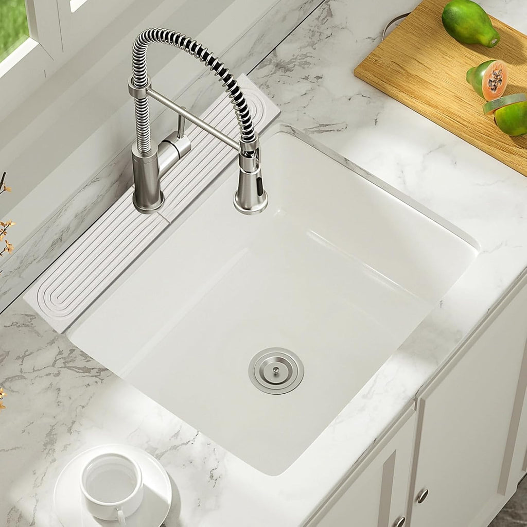 Diatomite Kitchen Faucet Mat - 16-Inch Kitchen Sink Splash Guard, Water Absorbing Stone Tray for Sink, Stone Fast-Drying Faucet Mat for Kitchen Counter Sink Accessories [White, 23.6'' x 3.9'']