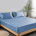 Double Fitted Sheet 140x190 cm, 100% Organic Bamboo Silk Bed Sheet for Double Size Bed, Up to 40 cm Deep Pocket Bottom Sheet, Soft, Cooling Hypoallergenic Bedding (Bahamas Blue)