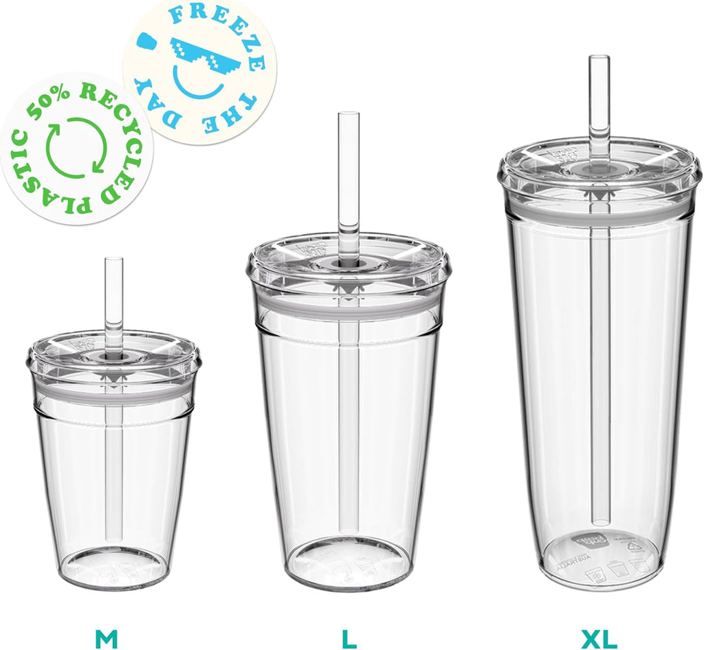 Cold Cup - Clear Plastic, Reusable Ice Coffee Cup with Lid and Straw - Large 16oz (454ml)