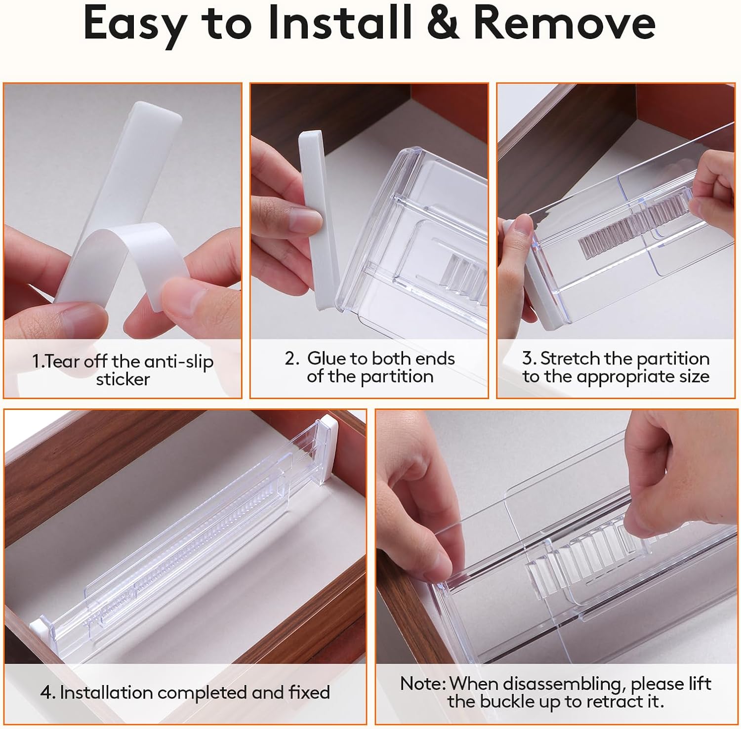 6 Pack Drawer Dividers, 3.2" High Expandable from 11.2-20" Adjustable Drawer Organisers,Clear Plastic Drawers Separators for Clothing, Kitchen Utensils and Office Storage