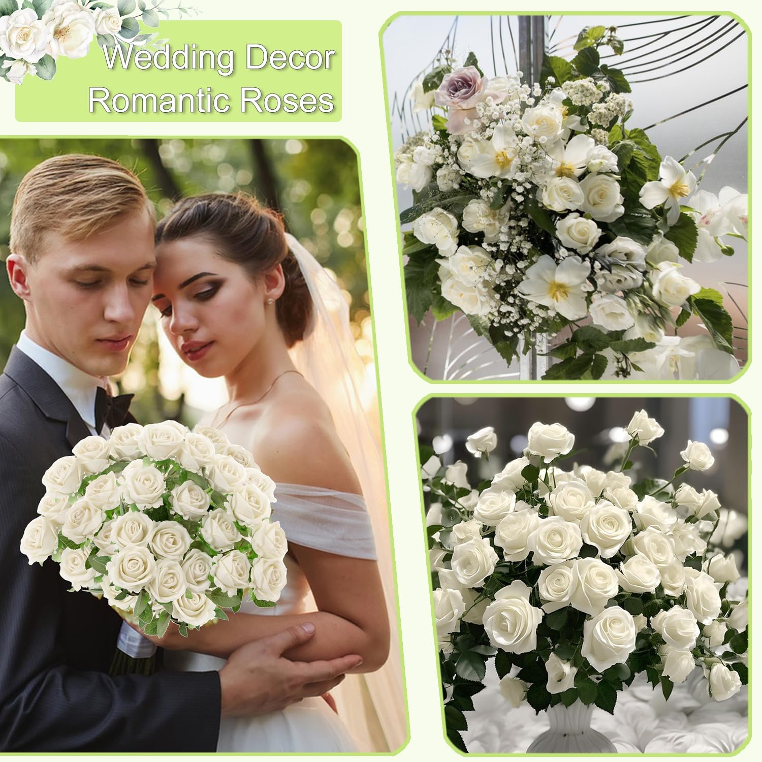 15Pcs Small Fake Roses Velet Roses Long Stem Artificial Flowers Silk Flowers for Home Wedding Decoration (Pearl Roses,White)