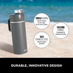 Thirsti Water Bottle and Flask 530 ML With Leak-Proof Lid, Designed For Carbonated, Hot & Cold Drinks. Ideal For Travel & Sports, Triple Insulated, Stainless Steel Bottle, Grey, DW1801EUUKGY