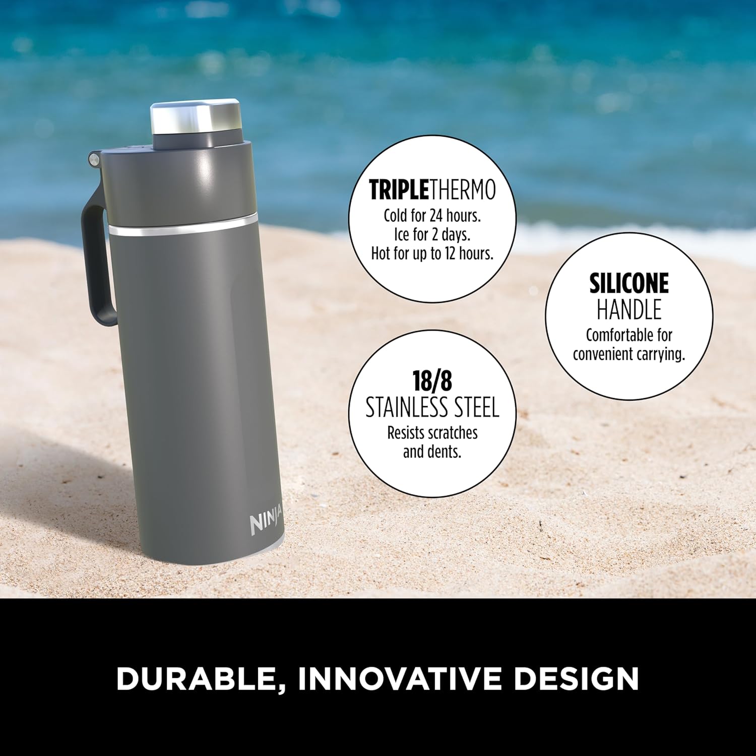 Thirsti Water Bottle and Flask 530 ML With Leak-Proof Lid, Designed For Carbonated, Hot & Cold Drinks. Ideal For Travel & Sports, Triple Insulated, Stainless Steel Bottle, Grey, DW1801EUUKGY