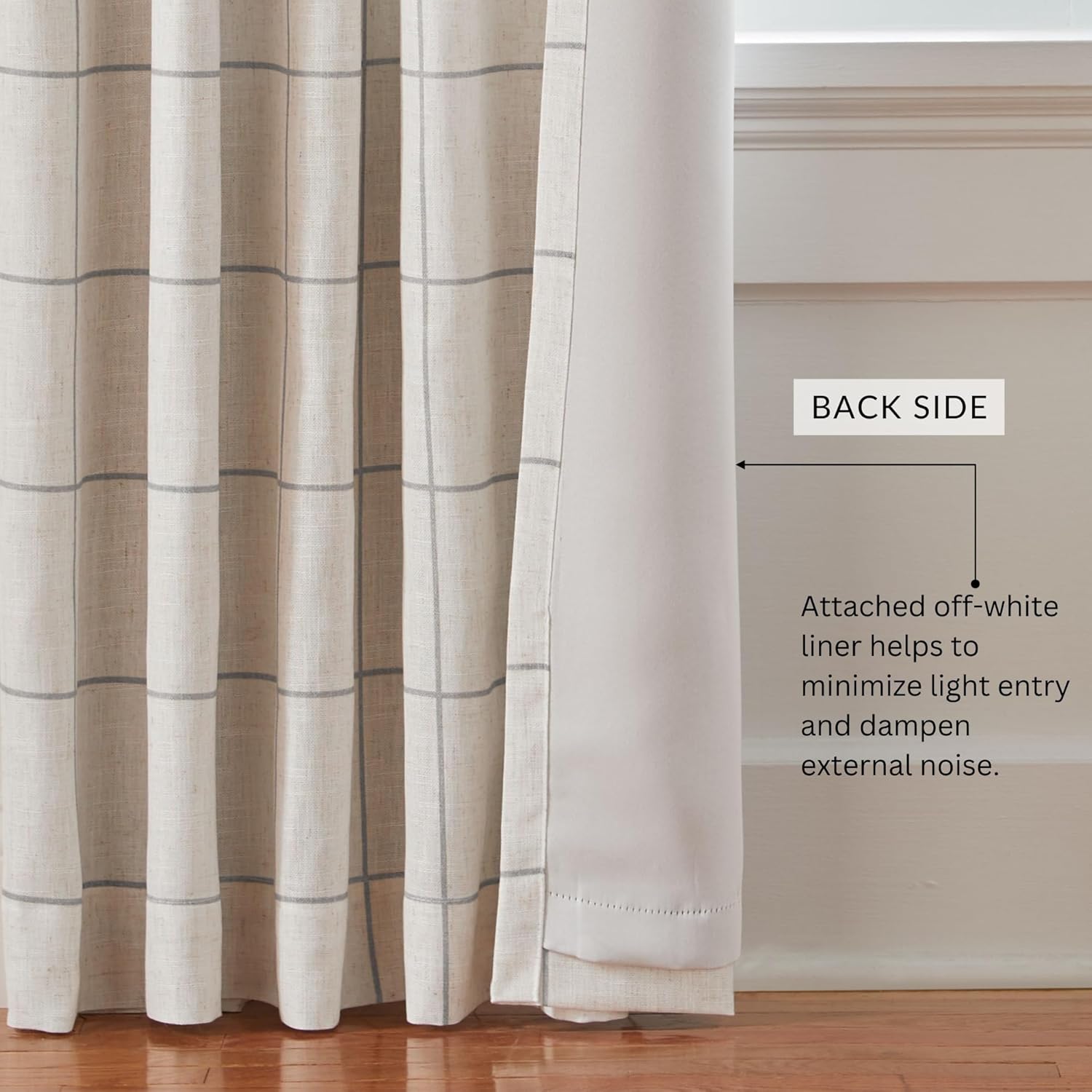 Elrene Home Fashions Windowpane Plaid Grid Blackout Window Curtain Panels/Drapes for Living, Bedroom, Dining Room, Linen, Grey, 52 in x 95 in