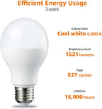 LED Bulbs, Edison Screw Thread E27, 13W (Equivalent to 100W Bulb), Cool White, not dimmable, Pack of 2