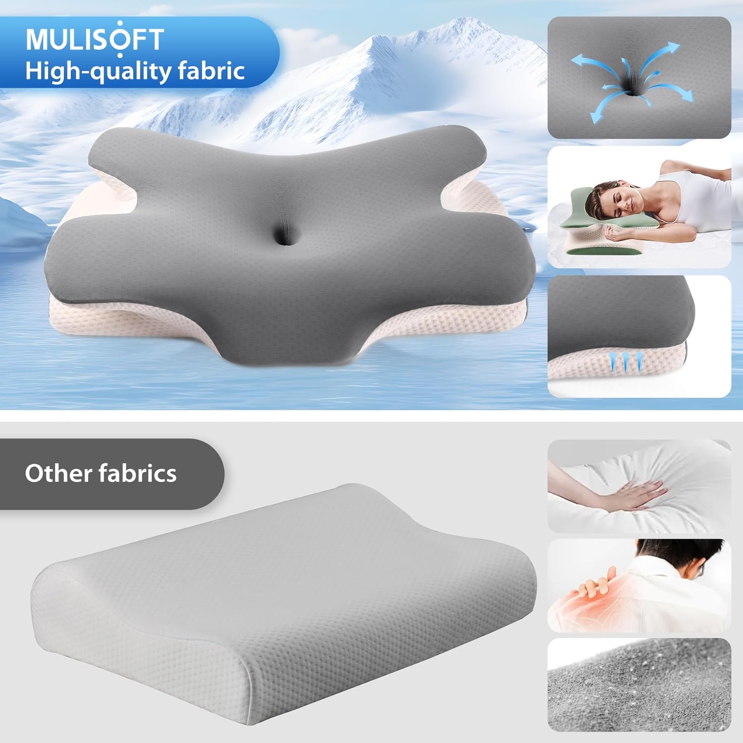 MULISOFT Memory Foam Pillow, Comfortable Pillow, Supportive Neck pillow, Ergonomic side sleeper pillow (GREY) Secondary image