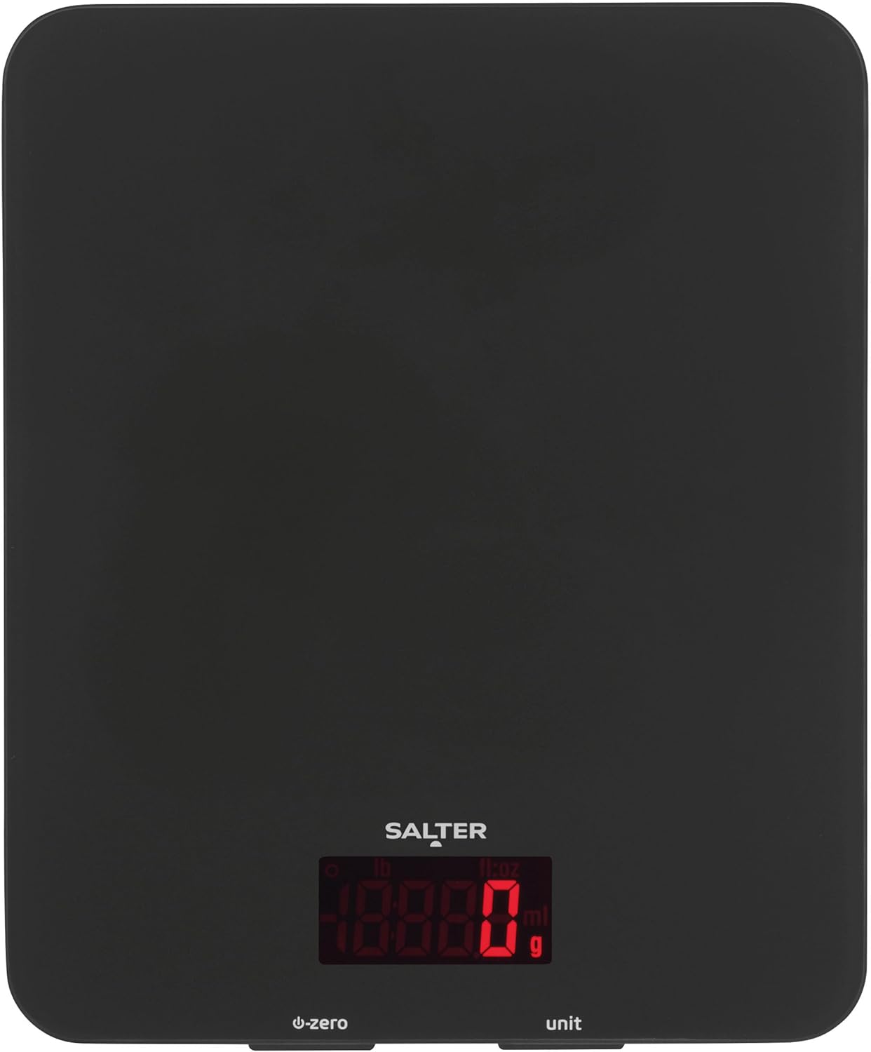 1150 BKDR Digital Kitchen Scales, Stylish Glass Design, Cooking Scale for Home/Kitchen, Measures Liquids & Fluids, Metric/Imperial, Add & Weigh Function, Red Easy Read Display, Black
