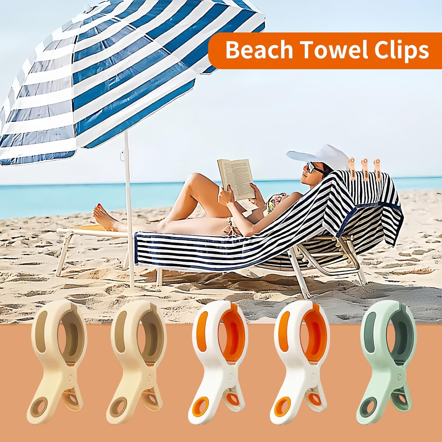 8 Pcs Beach Towel Clips,CSLGDMAI Plastic Towel Clips,Strong Grip Clothes Hook,Non-Slip Towel Pegs for Sun Lounger Laundry Pool Chairs Sunbeds Washing Line