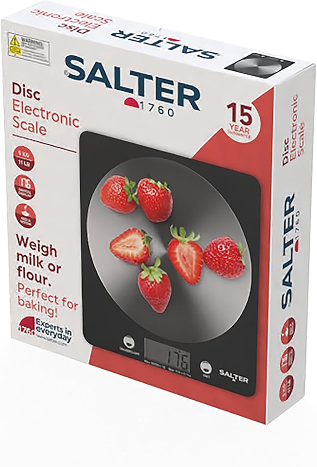 1036 BKSSDR Digital Kitchen Scale – Cooking & Baking Scales for Food Weight, Stainless Steel Weighing Platform, 5KG Capacity, Tare Function, Large LCD Easy Read Display, Measure Liquids, Black
