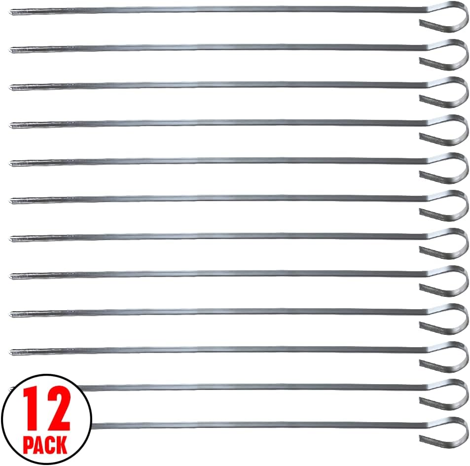 Ram© 1B09W9YRSNQ2 X Kebab Skewers, Set of 12 Stainless Steel BBQ Grilling Skewers Flat Reusable Metal Skewer Sticks for BBQ, Cocktail, Shish Kabob, Party Essentials, 30cm
