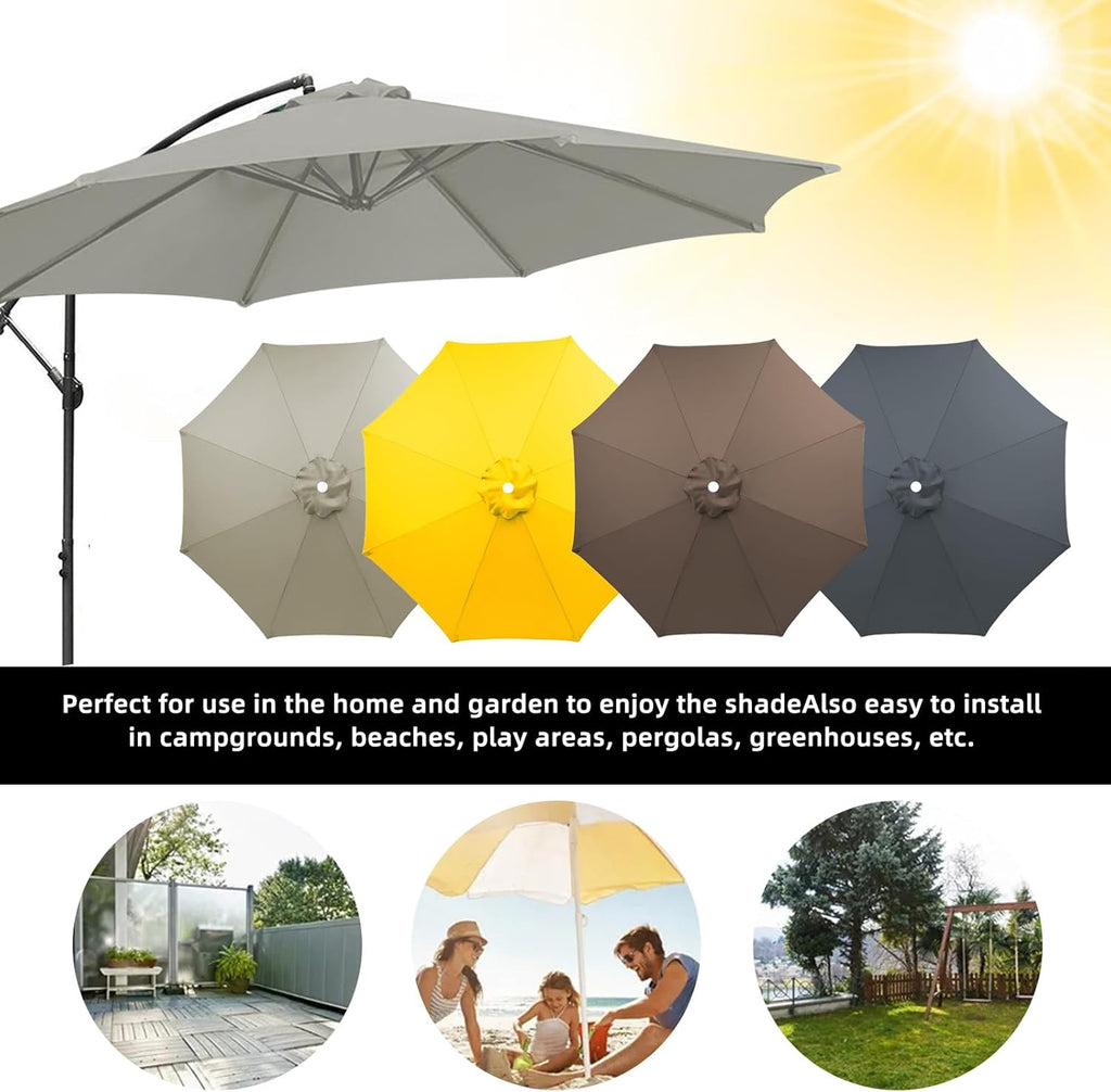 TWSOUL Replacement Parasol Fabric Cover, 3 m 8 Ribs Parasol Replacement Canopy Cover, Anti-Ultraviolet Patio Umbrella Cloth Cover (Grey, 3 m / 8 Ribs)