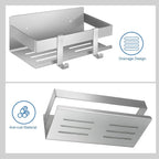 Shower Caddy,Bathroom Shelf Wall Mounted SUS 304 Stainless Steel Heavy Duty Shower Shelf With 2 pcs Hooks（Brushed Silver 15.8 Inch）