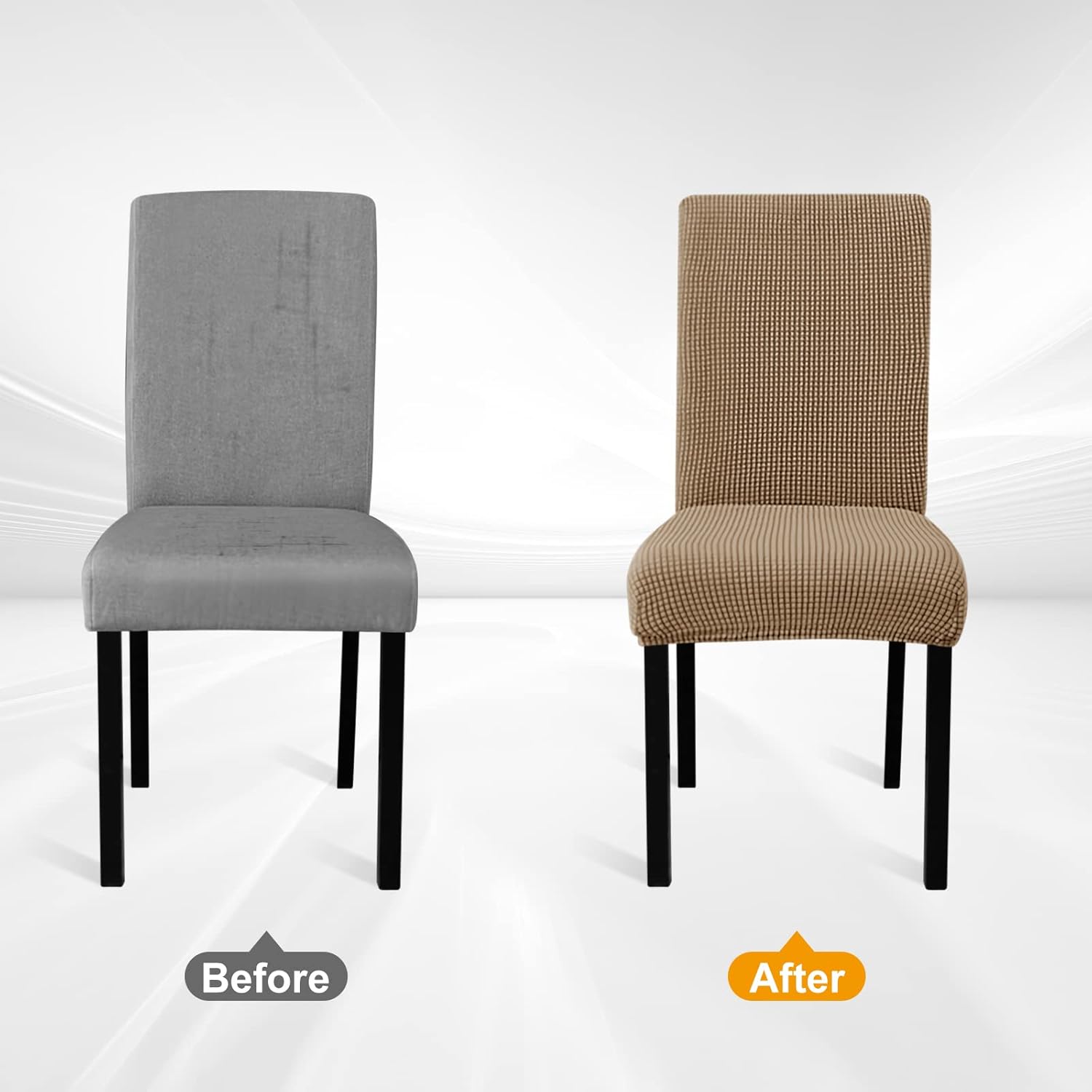 ELECLAND Beige Dining Chair Covers, Stretch Removable Washable Dining Chair Slipcovers, Dining Seat Covers Chair Protector for Home Decorations (Beige, Set of 4)