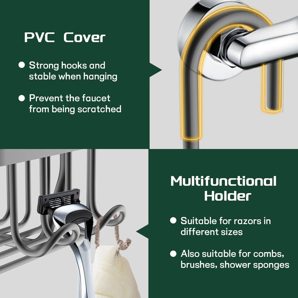 Shower Caddy Hanging Organiser Storage Shelf Without Drilling Shampoo Holder Rustproof Basket Shower Hook Grey