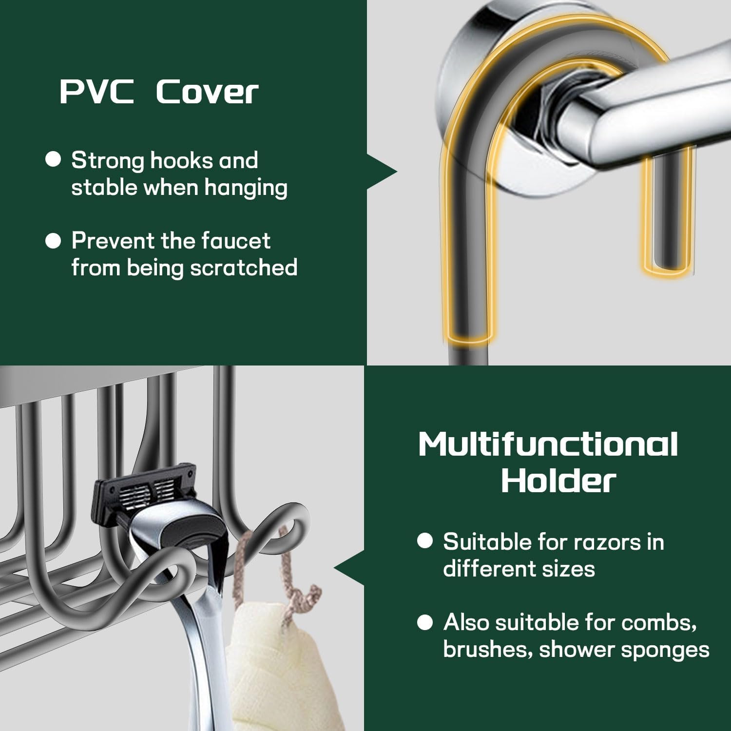 Shower Caddy Hanging Organiser Storage Shelf Without Drilling Shampoo Holder Rustproof Basket Shower Hook Grey