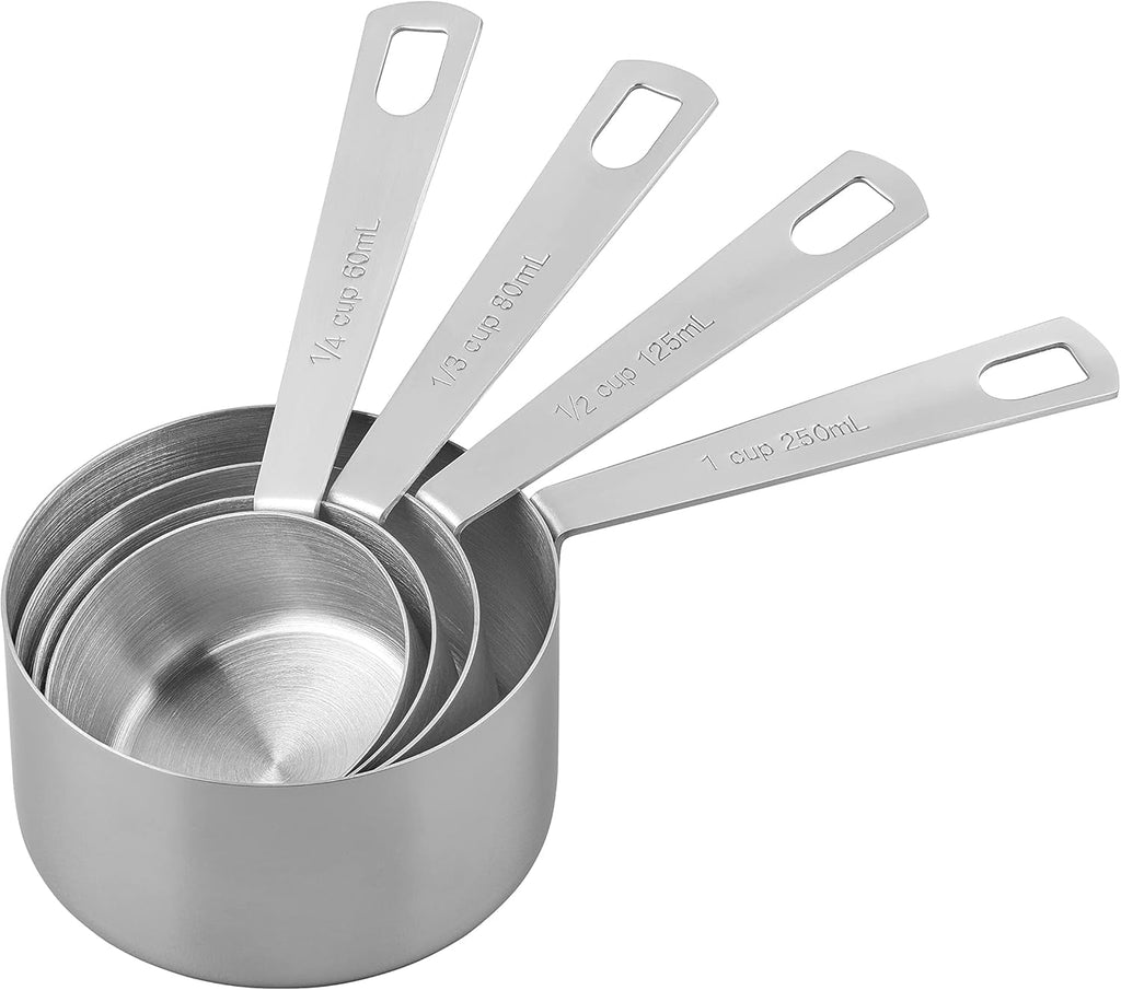 Stainless Steel Measuring Cups, Set of 4, Measurements in Millilitres and Cups, Nest Neatly for Storage, Metallic Silver