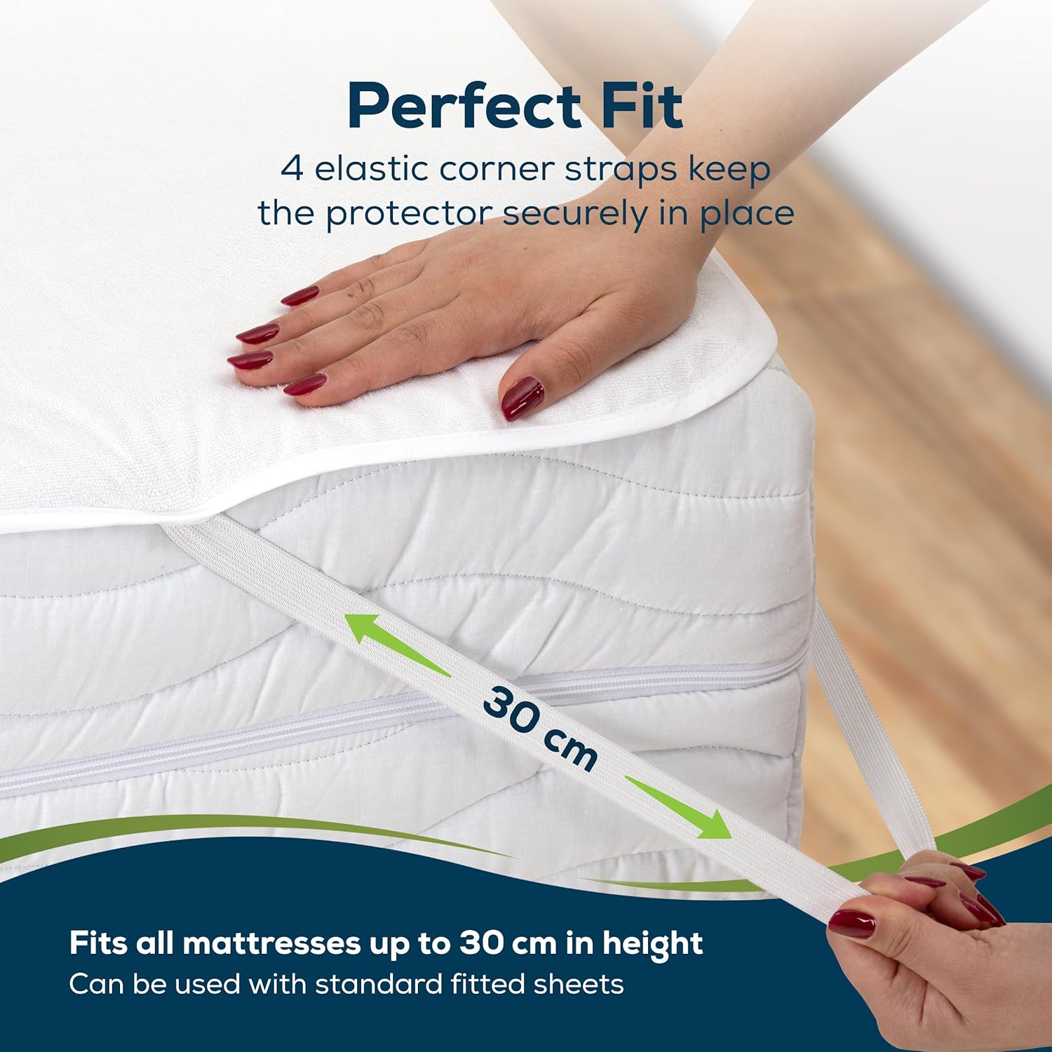 Sensalou Waterproof Mattress Protector 80x200 cm – Single Bed Mattress Cover with Elastic Corner Straps, Soft Terry Surface, Hypoallergenic, Breathable, Washable at 95°C, Quiet Sleep, 1-Pack