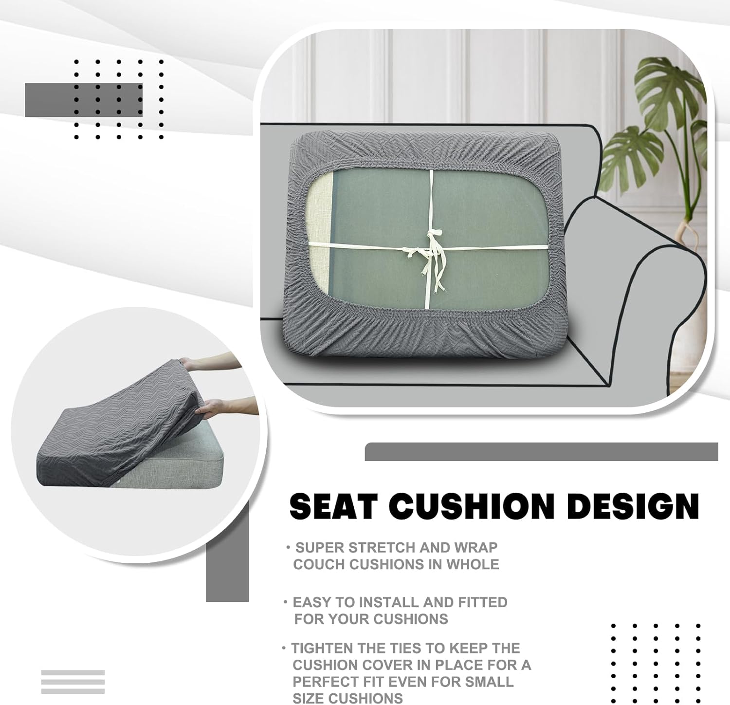 Stretch Sofa Seat Cushion Cover, Fitted Sofa Cushion Slipcovers, Couch Cushion Covers, Replacement for Individual Cushion Furniture Protector (Large 1 Seater, Light Gray)