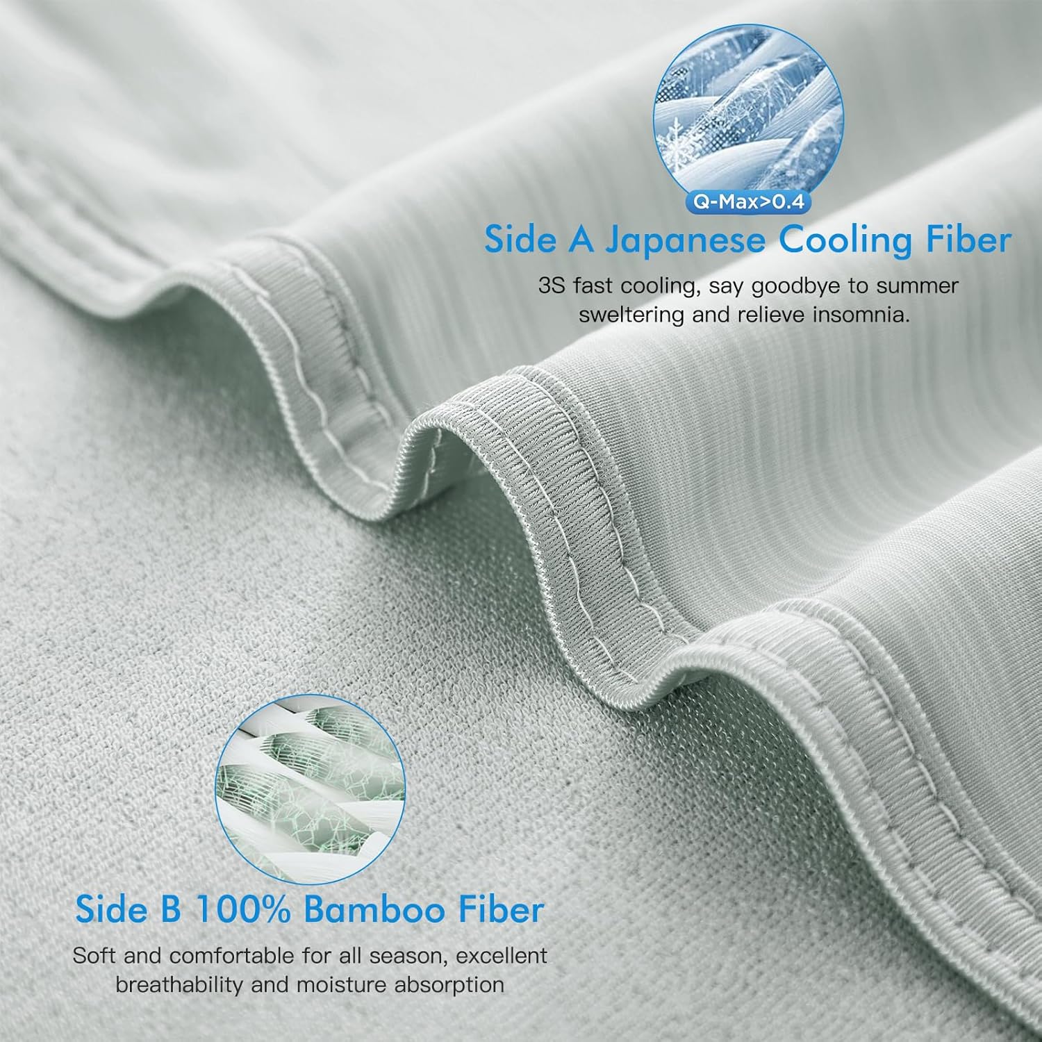 Cooling Blanket 150x200cm Arc-Chill 3.0 Cool Fiber Bamboo Blankets Q-MAX>0.5 Summer Blanket with Double-sided Design Absorb Heat Soft Lightweight Cool Bed Blanket Queen Size Gray