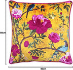 Paoletti Chinoiserie Cushion Cover - Floral Bird Print 100% Polyester Machine Washable Fabric (Gold Yellow - 50 x 50cm)