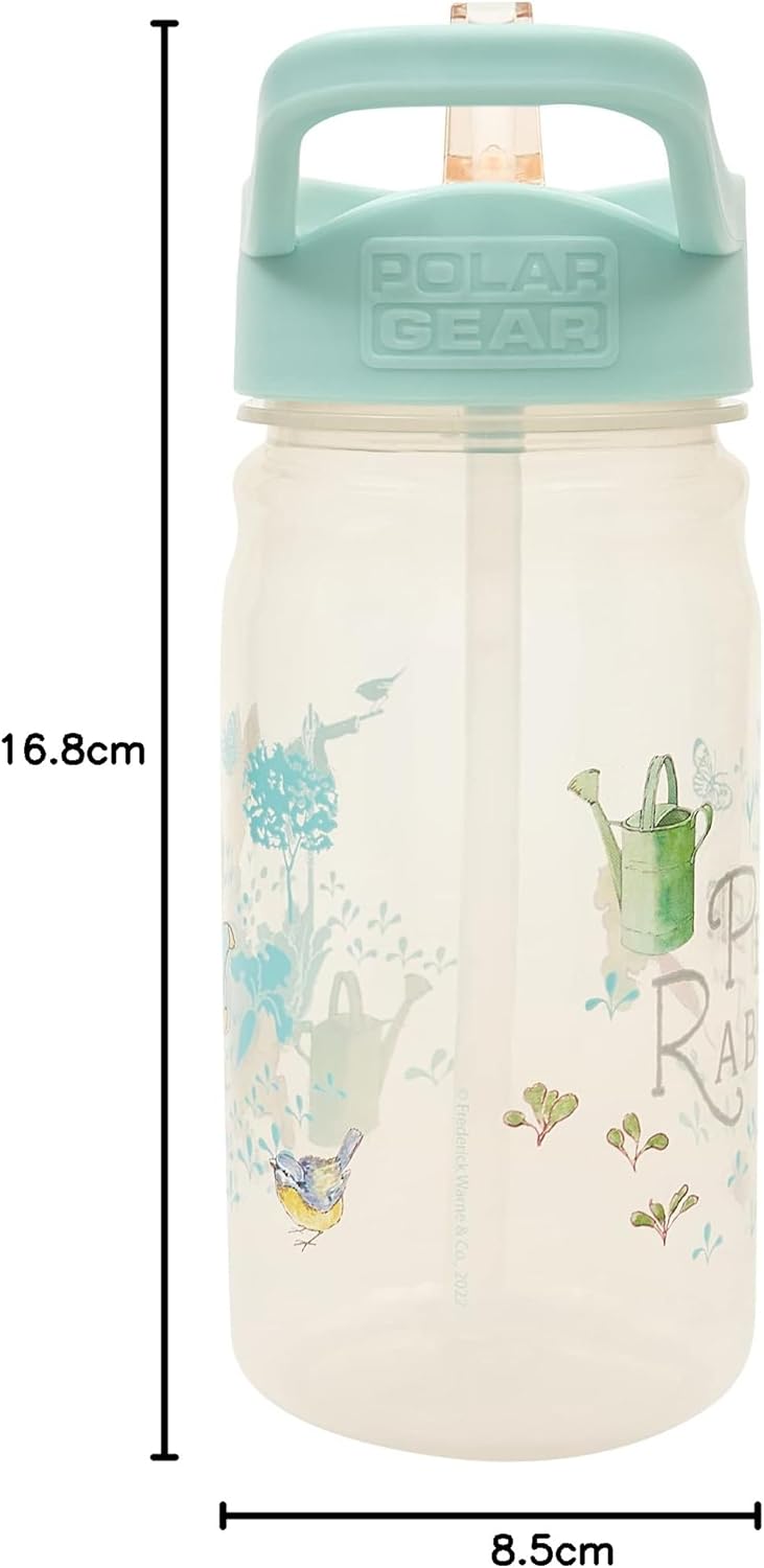 Peter Rabbit Classic Water Bottle with Flip up Straw 400ml –Official Merchandise by Polar Gear – Kids Reusable Non Spill BPA Free - Recyclable Plastic – For School Nursery Sports Picnic – Blue