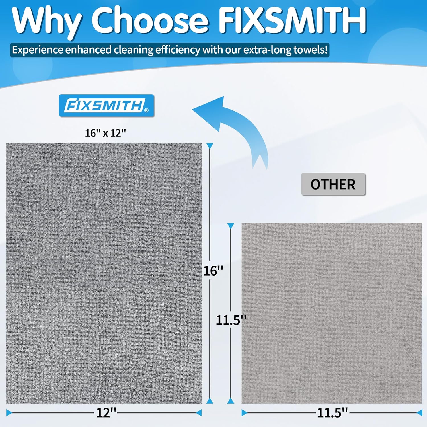 FIXSMITH Grey Microfibre Cleaning Cloth -Pack of 50, 16"X12" Cleaning Rags for Housekeeping and Kitchen, Reusable Shop Towels for Car, Lint Free, Scratch-Free, Highly Absorbent Microfibre Towels