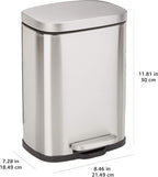 Smudge Resistant Mini Rectangular Trash Can With Soft-Close Foot Pedal, Brushed Stainless Steel, for Bathroom & small space, 5 L /1.32 Gal, Satin Nickel Finish, 7.3x8.5 x11.8 in (LxWxH)