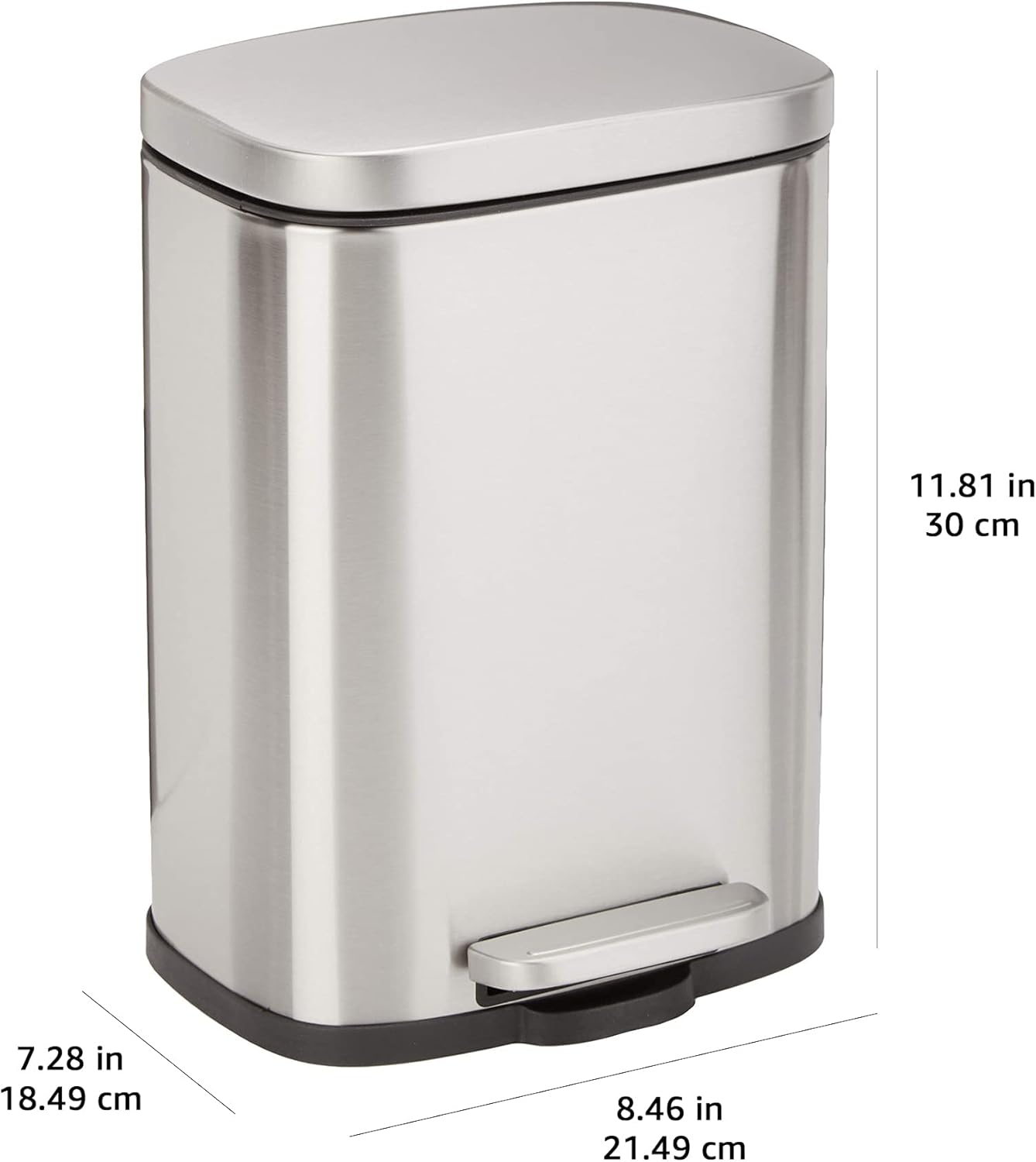 Smudge Resistant Mini Rectangular Trash Can With Soft-Close Foot Pedal, Brushed Stainless Steel, for Bathroom & small space, 5 L /1.32 Gal, Satin Nickel Finish, 7.3x8.5 x11.8 in (LxWxH)