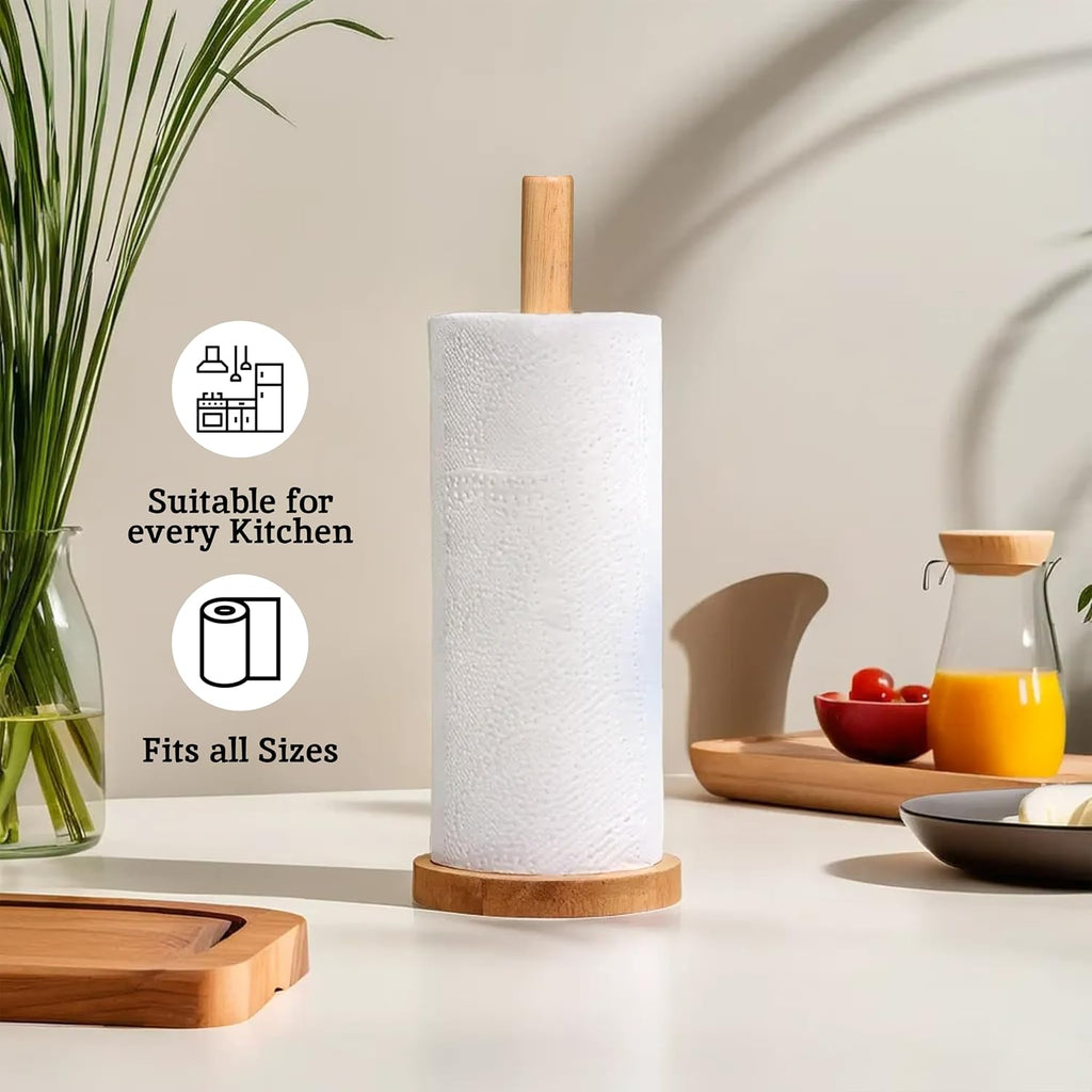 Housewares Eco-friendly Kitchen Roll Holder Rubberwood Toilet Roll Holder Sturdy Base Antifungal Paper Towel Holder for Kitchen Toilet Home