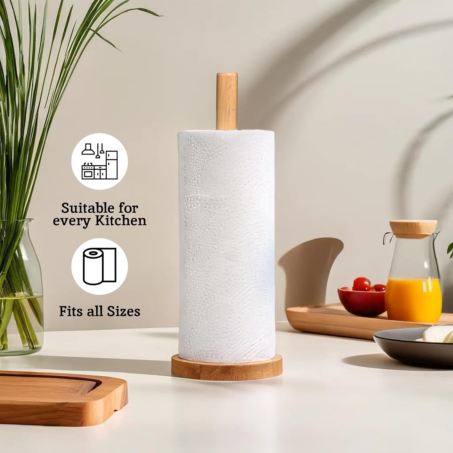 Housewares Eco-friendly Kitchen Roll Holder Rubberwood Toilet Roll Holder Sturdy Base Antifungal Paper Towel Holder for Kitchen Toilet Home