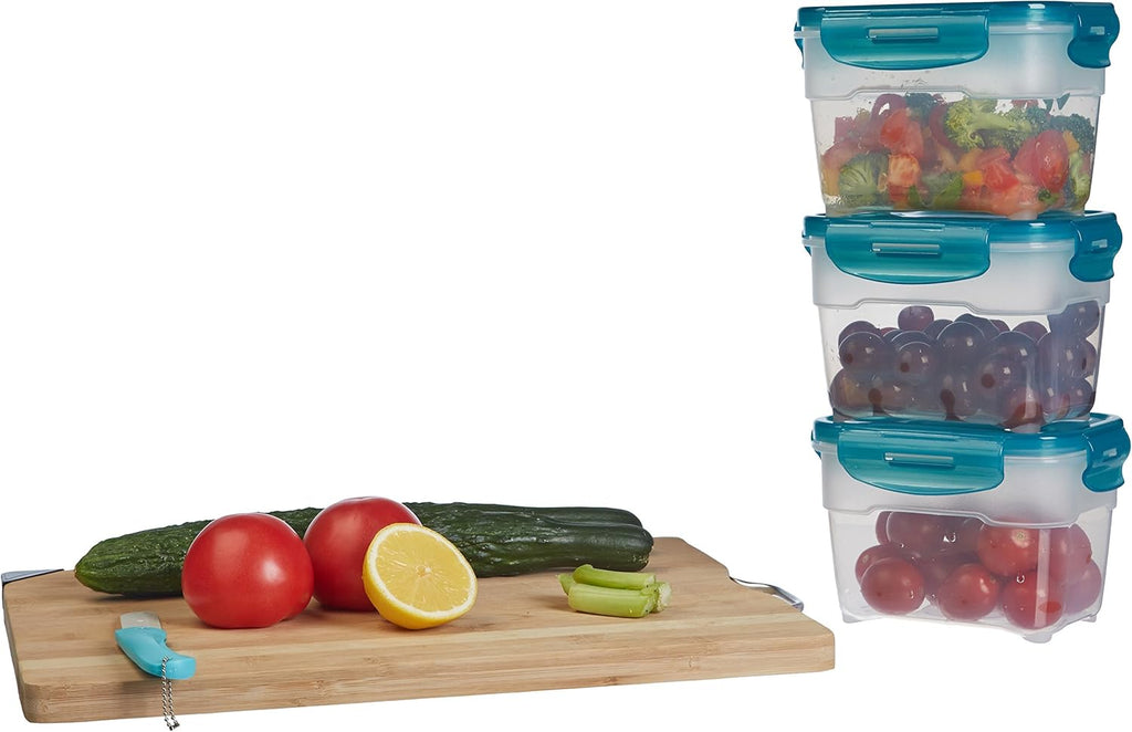 Air-Locked Leak-Proof, Stackable & Airtight Fridge/Freezer Containers with Lids, BPA-Free Plastic, Microwave and Dishwasher Safe 3-Piece Food-Storage Set, 3 x 1 l, Clear